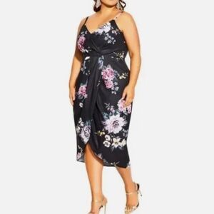 City Chic Black Floral Wrap Midi Dress